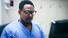 Clinician at computer