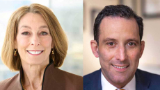 Dana-Farber Cancer Institute president and CEO Dr. Laurie H. Glimcher, left, and Dr. Benjamin Levine Ebert, chair of the Department of Medical Oncology, right