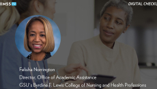 Felisha Norrington at GSU's College of Nursing and Health Professions_ Photo: Nurse giving a medical checkup with iPad by FatCamera/Getty Images