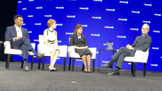 Pelley and the panel members seated on stage. Photo: Susan Morse/HFN