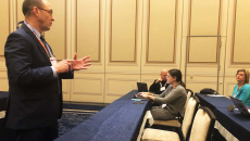 Tom Leary, senior vice president and head of Government Relations at HIMSS, talks to reporters.