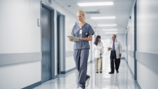 People in hospital hallway
