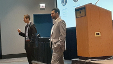 Dr. Frederik Floether, left and Dr. Numan Laanait at the HIMSS23 global conference in Chicago on Wednesday