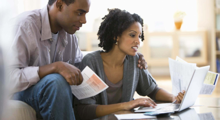Couple going over bills