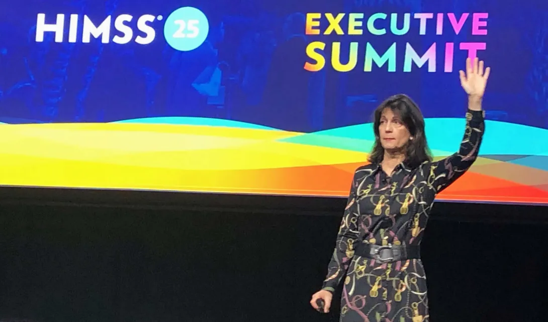 ROI Institute CEO Patti Phillips asks for a show of hands during the HIMSS25 Executive Summit ROI Institute CEO Patti Phillips asks for a show of hands during the HIMSS25 Executive Summit