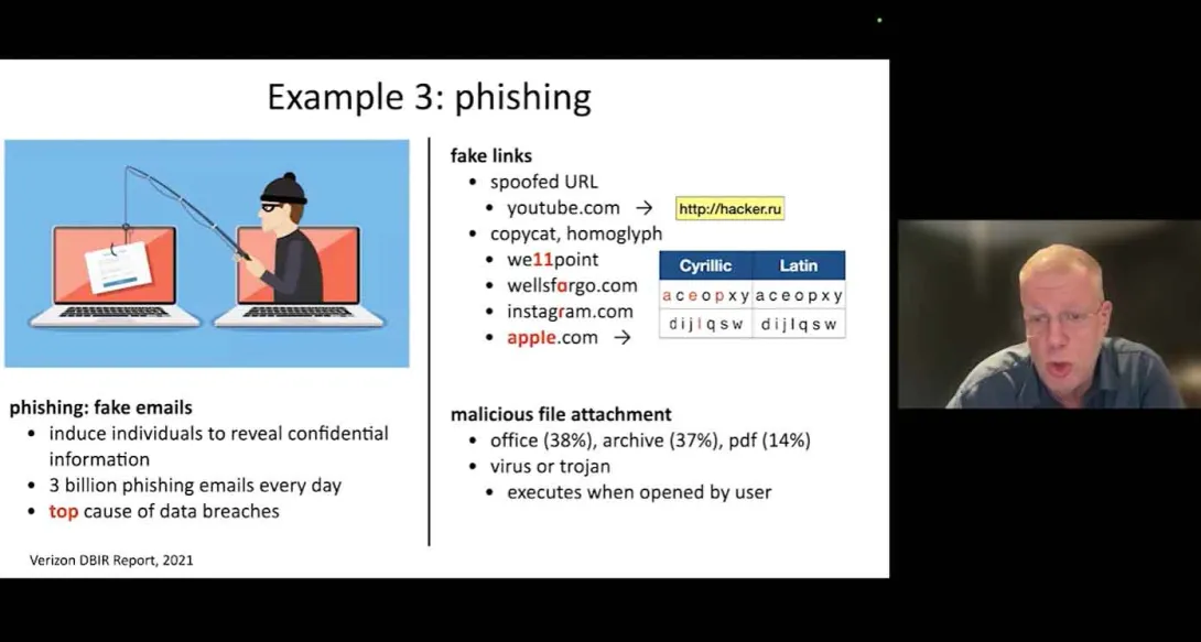Screenshot of Benoit Desjardins speaking at the HIMSS AI and Cybersecurity Virtual Forum on November 18.