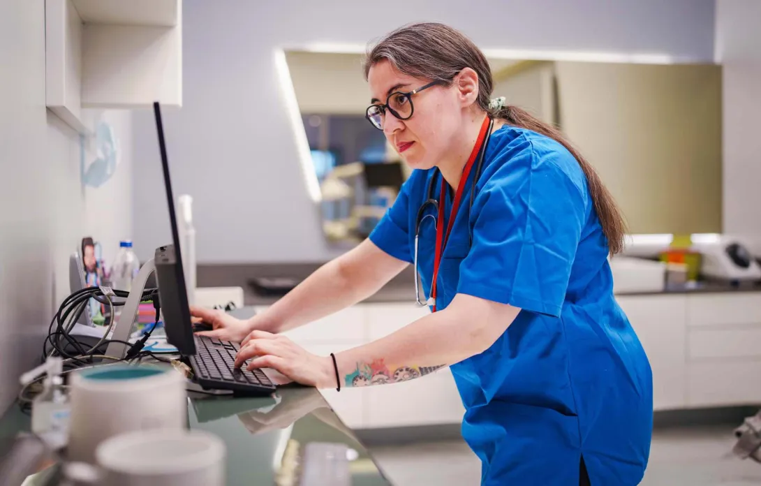 Healthcare worker on computer