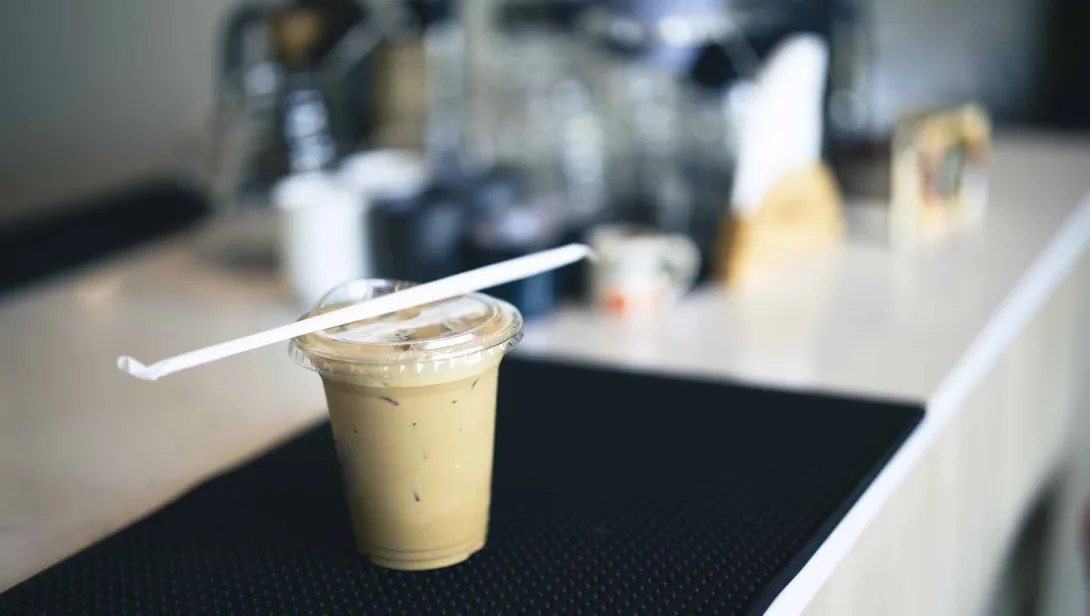 Iced coffee in cafeteria