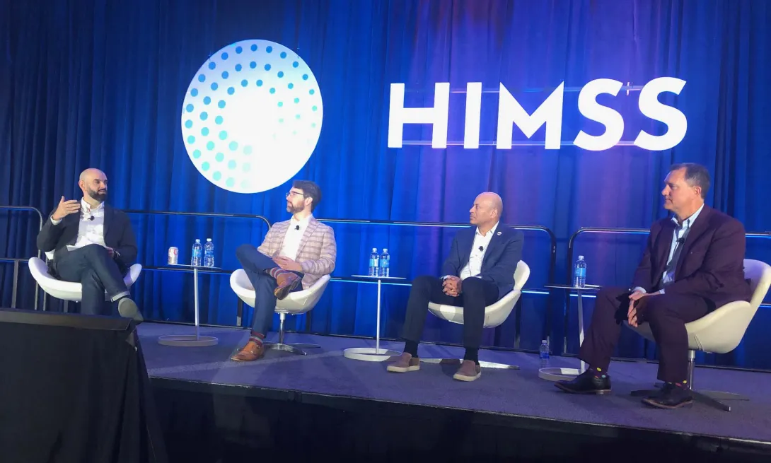 From left, Michael Meucci, Anthony Del Rio, Sanjay Doddamani and Rob Cetti speak at HIMSS24.