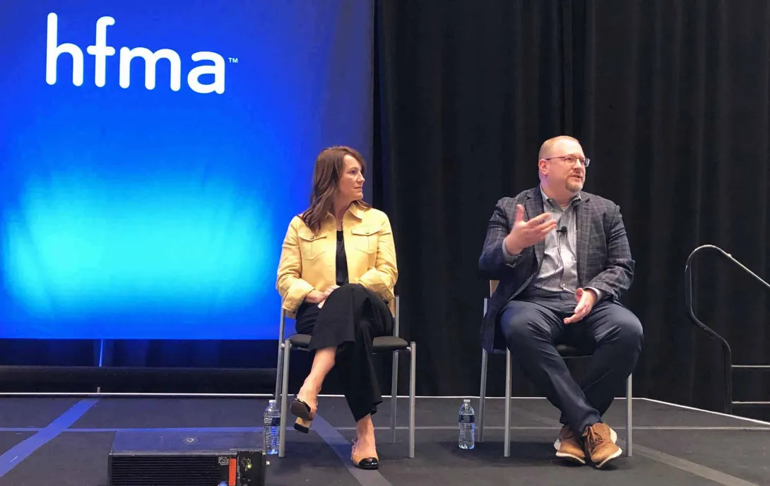 Julie Lautt, CFO of Avera Health, and Gordon Edwards, CFO of Akron Children's Hospital, speak at HFMA 2024.