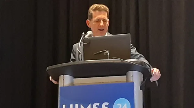 Eyal Zimlichman, chief transformation officer and chief innovation officer at Sheba Medical Center, speaks Monday at the HIMSS24 conference in Orlando.