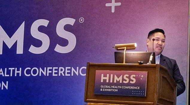 Noel Clarin, public health informatics and IT director for Fairfax County Health Department, speaks Monday at HIMSS25 in Las Vegas.