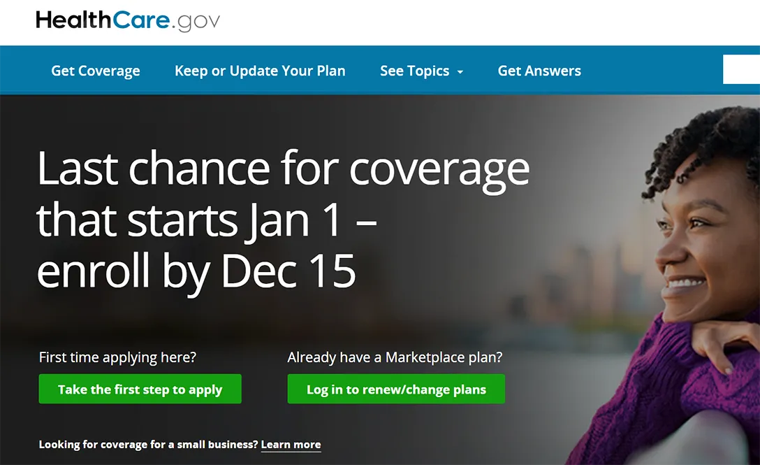HealthCare.gov web page