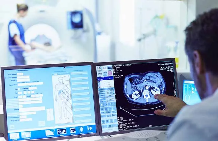Doctor looking at radiation images