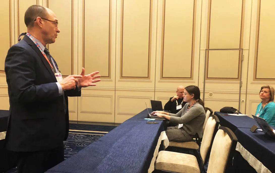 Tom Leary, senior vice president and head of Government Relations at HIMSS, talks to reporters.