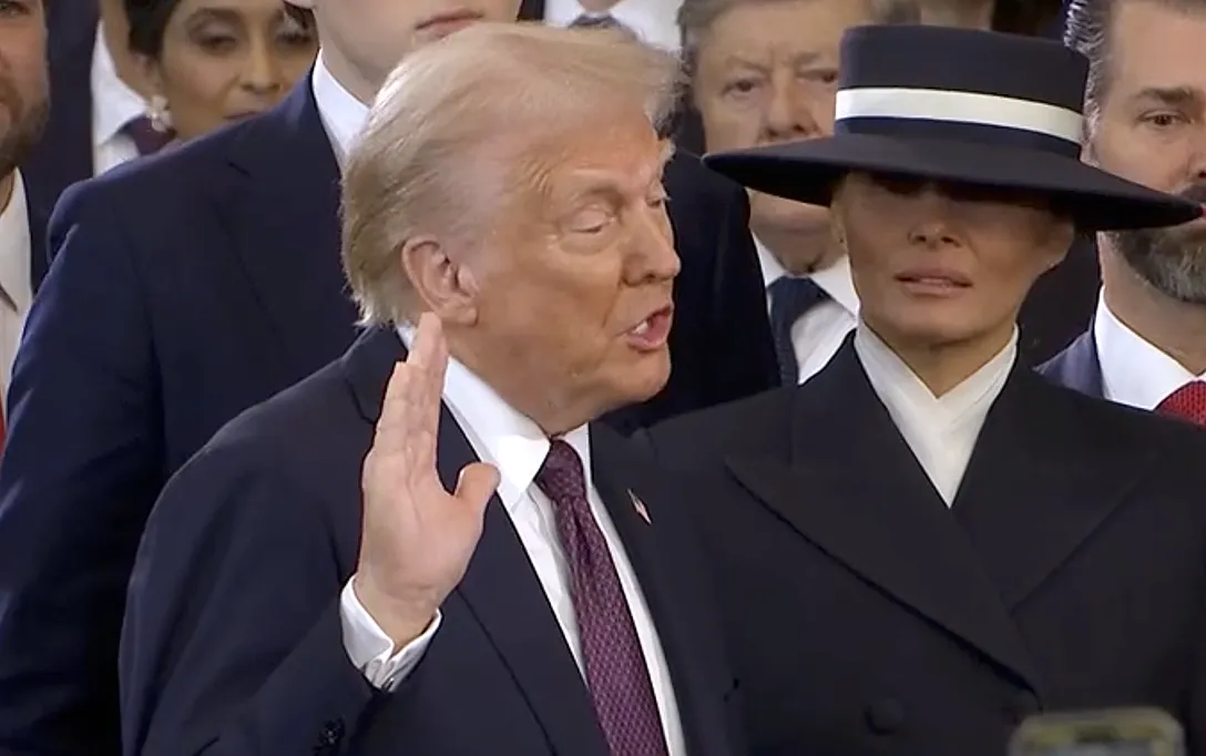President Donald Trump being sworn in as president.