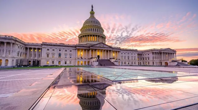 The capitol building in Washington D.C. at sunset