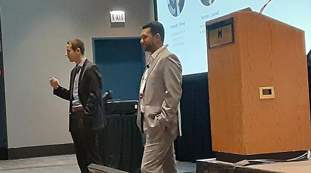 Dr. Frederik Floether, left and Dr. Numan Laanait at the HIMSS23 global conference in Chicago on Wednesday